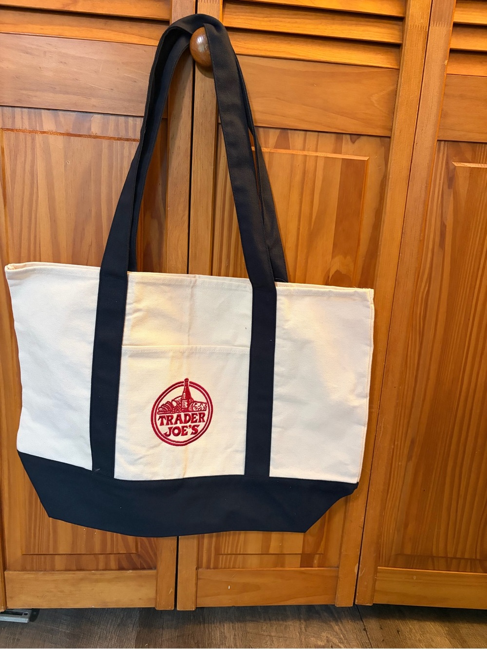 Trader Joe's Canvas Tote Bag in Natural and Black with Red Logo